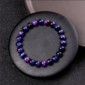 Real Natural Tiger Eye Stone Bracelet 8mm Round Polished ,Purple tone